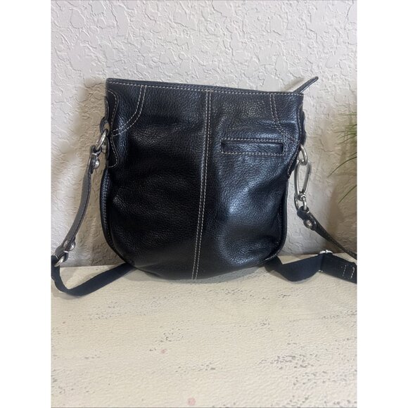 B. Makowsky Black Stitched Leather Crossbody Handbag Saddlebag Hobo - Picture 2 of 12